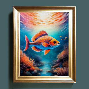 Affiche Aquarelle Peinture Poisson de récif