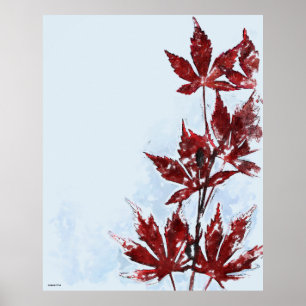 Affiche aquarelle peinture rouge japonais érable feuilles