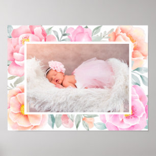 Affiche Aquarelle Peonies Roses Peach Peach Floral Photo