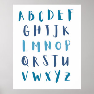 Affiche Aquarelle Pépinière Alphabet bleu ABC Enfants