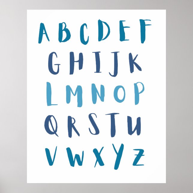 Affiche Aquarelle Pépinière Alphabet bleu ABC Enfants (Devant)