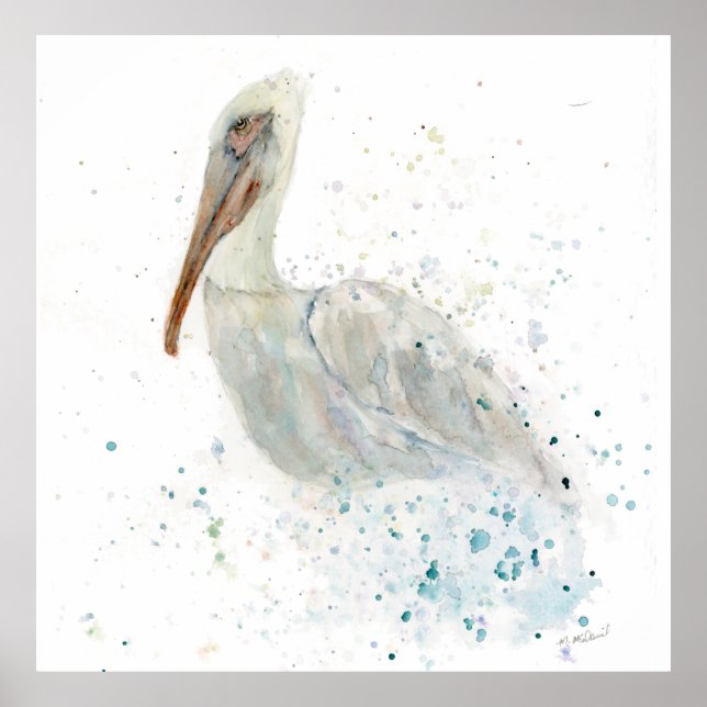 Affiche Aquarelle perdue Pélican (Devant)