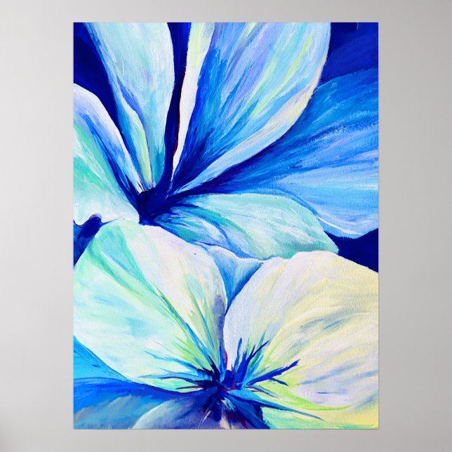 Affiche Aquarelle Perse Bleu Lys Pétales Motif (Devant)