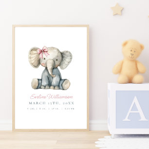 Affiche Aquarelle personnalisable Bleu Bébé Eléphant Pépin