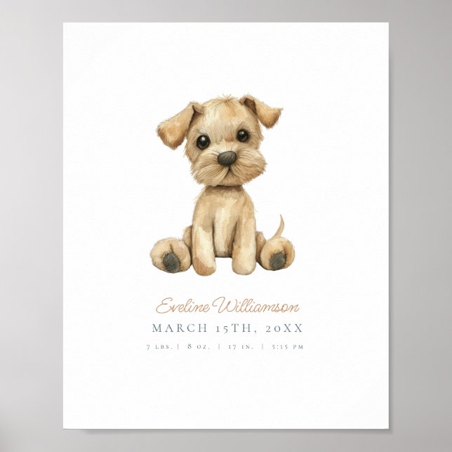 Affiche Aquarelle personnalisable Puppy Nursery Détails de (Devant)