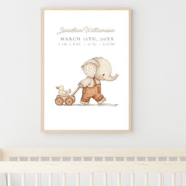 Affiche Aquarelle personnalisée Elephant Baby Boy Nursery (Créateur téléchargé)