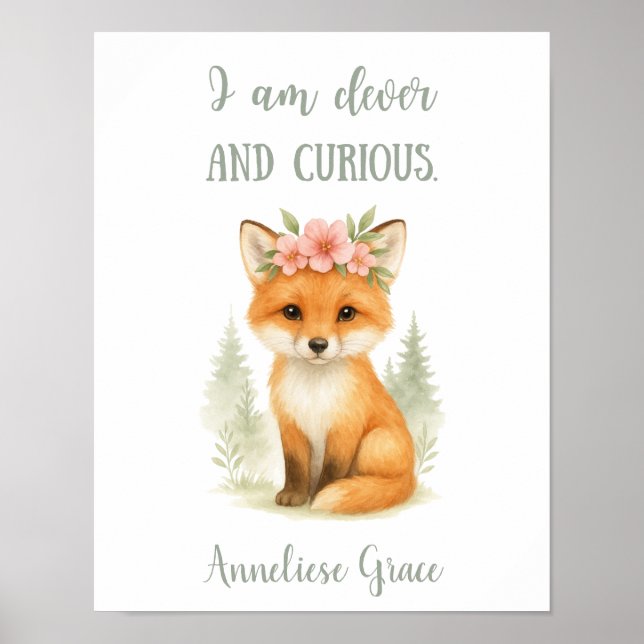 Affiche Aquarelle personnalisée Feminine Fox Woodland Nurs (Devant)
