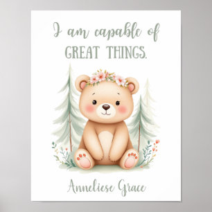 Affiche Aquarelle personnalisée Ours feminin Pépinière en 