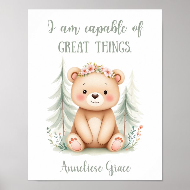 Affiche Aquarelle personnalisée Ours feminin Pépinière en  (Devant)