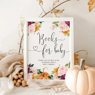Affiche Aquarelle petit citrouille, livres d'automne pour 