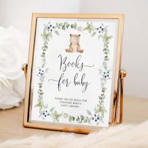 Affiche Aquarelle petit ours, livres d'eucalyptus pour béb