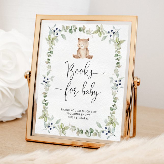 Affiche Aquarelle petit ours, livres d'eucalyptus pour béb (Créateur téléchargé)