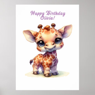 Affiche Aquarelle petite girafe
