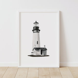 Affiche Aquarelle Phare Côtier Nautique