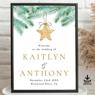 Affiche Aquarelle Pine Boughs Mariage d'hiver Bienvenue