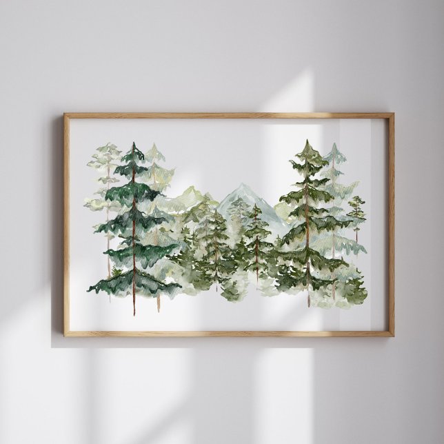 Affiche Aquarelle Pine Forêt et montagne Esthétique (In situ)