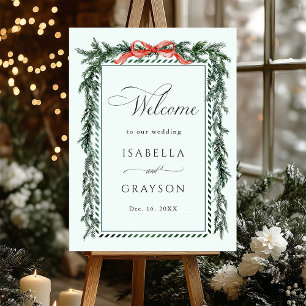 Affiche Aquarelle Pine Garland Mariage Bienvenue Monnaie v