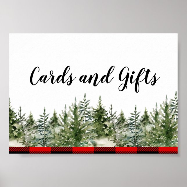 Affiche Aquarelle Pine verte et Buffle rouge Plaid (Devant)