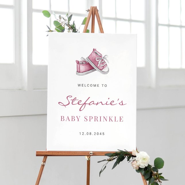 Affiche Aquarelle PInk Chaussures pour bébé Sprinkle Bienv (Créateur téléchargé)