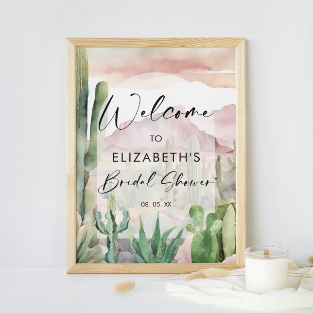 Affiche Aquarelle Pink Desert Nature Cactus Bienvenue (Créateur téléchargé)