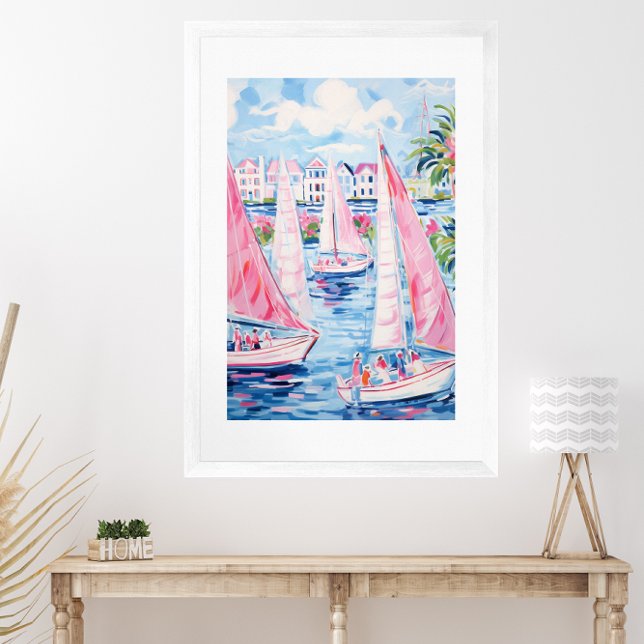 Affiche Aquarelle Pink Sailboats Côtier tropical (Créateur téléchargé)