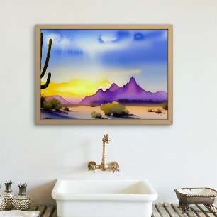 Affiche Aquarelle Pittoresque Desert Sunrise