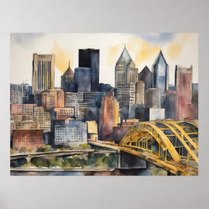 Affiche Aquarelle Pittsburgh Cityscape