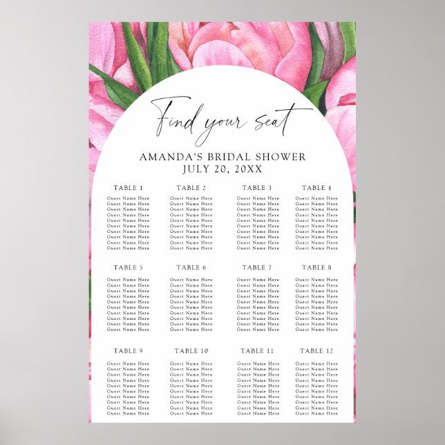 Affiche Aquarelle pivoines fleurs plan de siège (Devant)
