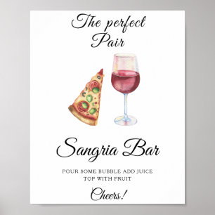 Affiche Aquarelle Pizza Vin douche nuptiale Sangria bar