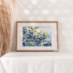 Affiche Aquarelle Plante Fruit bleuet Imprimer