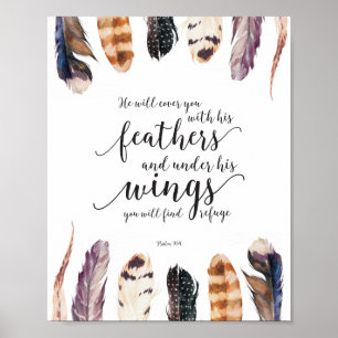 Affiche Aquarelle Plumes Refuge Bible Verse Typographie