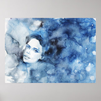 Affiche Aquarelle portrait de femme, peinture