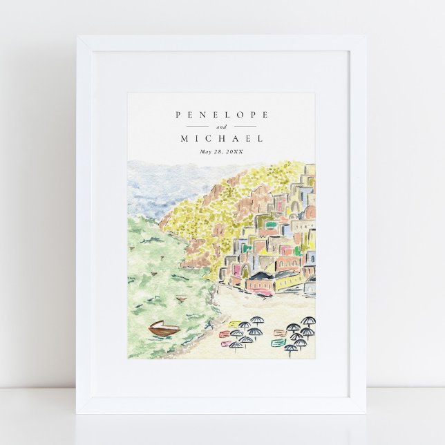 Affiche Aquarelle Positano Italie Destination Mariage (Créateur téléchargé)