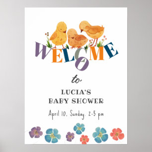 Affiche Aquarelle Poulet Famille Baby shower Bienvenue