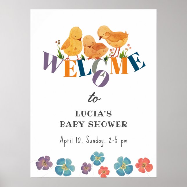Affiche Aquarelle Poulet Famille Baby shower Bienvenue (Devant)
