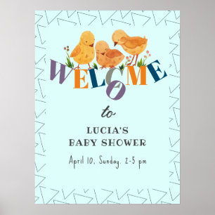 Affiche Aquarelle Poulet Famille Baby shower garçon Bienve