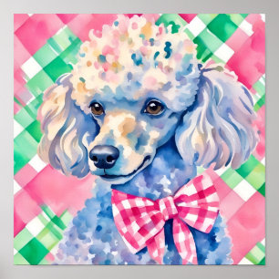 Affiche Aquarelle Preppy Palm Beach En vichy Poodle Dog