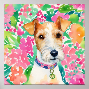 Affiche Aquarelle Preppy Palm Beach Fox Terrier Chien