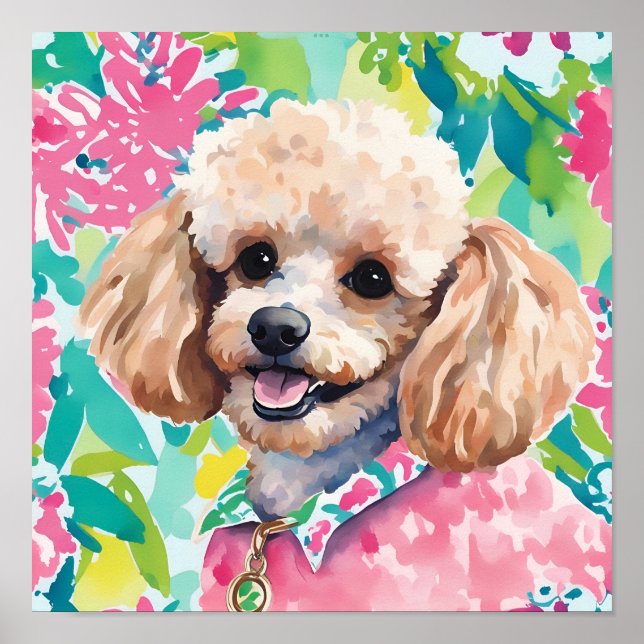 Affiche Aquarelle Preppy Palm Beach Poodle Chien (Devant)