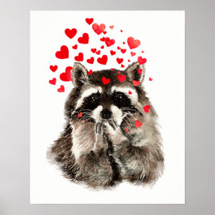 Affiche Aquarelle Raccoon souffler Baisers Amusant Art ani