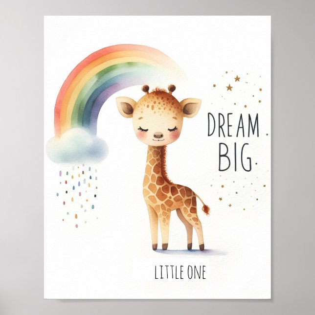 Affiche Aquarelle Rainbow Giraffe Dream Big (Devant)