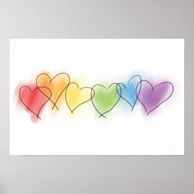 Affiche Aquarelle Rainbow Hearts (Devant)