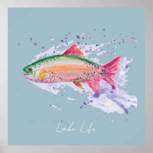 Affiche Aquarelle Rainbow Trump Lake Life