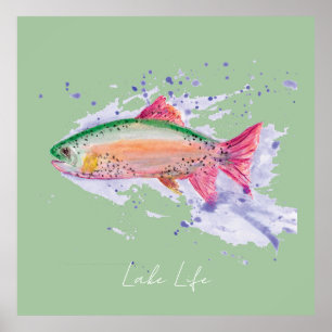 Affiche Aquarelle Rainbow Trump Lake Life