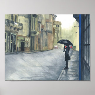 Affiche Aquarelle Rainy City Woman