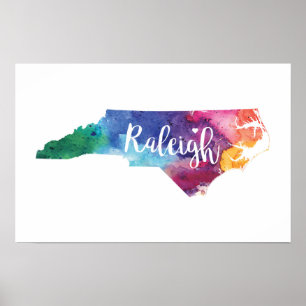 Affiche Aquarelle Raleigh, la Caroline du Nord