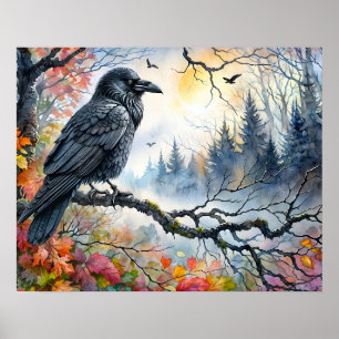 Affiche Aquarelle Raven d'automne