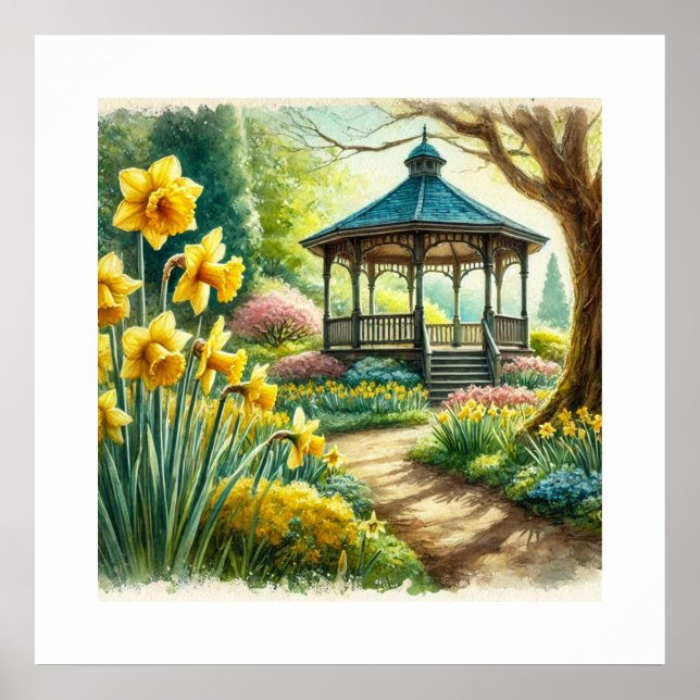 Affiche Aquarelle Ressort Floral Gazebo AI Art (Devant)