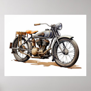 Affiche Aquarelle Retro Vintage Motorcycle