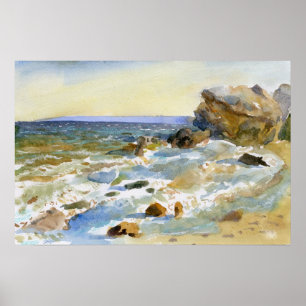 Affiche Aquarelle Rivage de Shellstone Doré et Surf Blanc